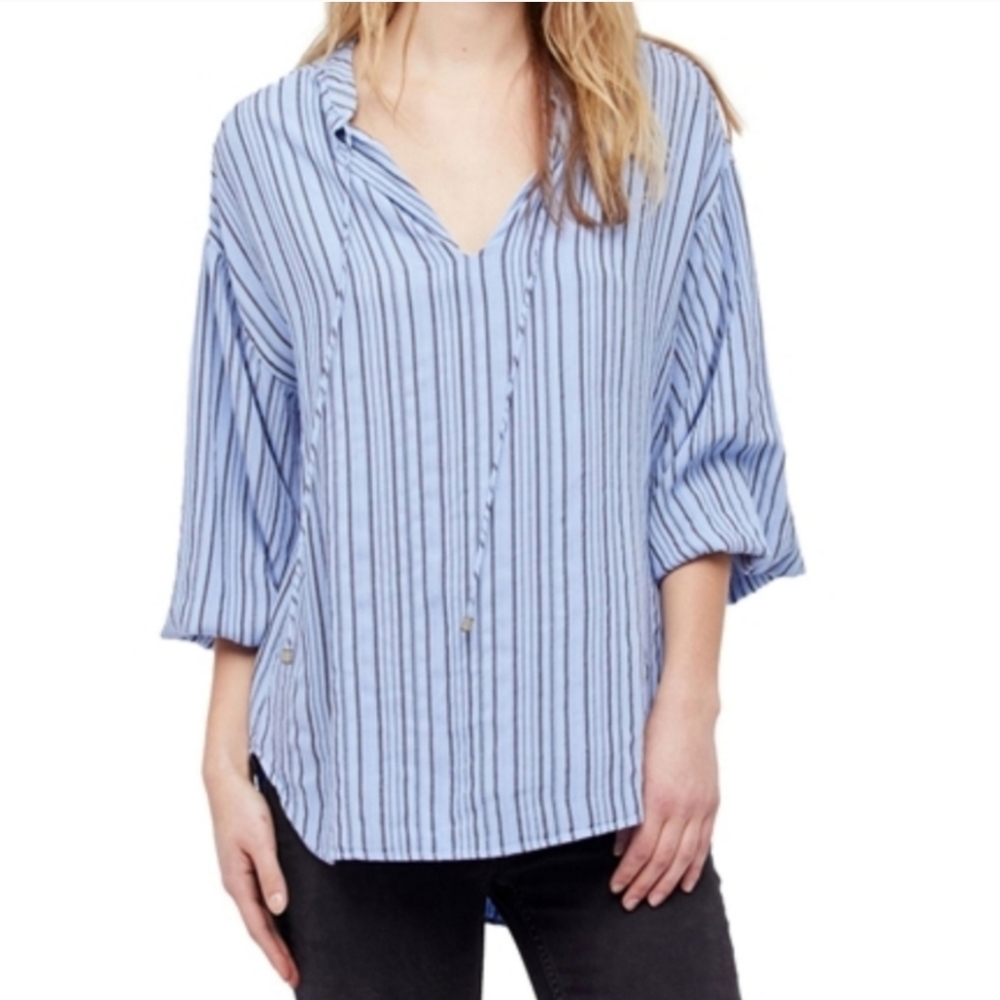 Free People Womens Bishop Sleeves Striped Tunic Blouse size S